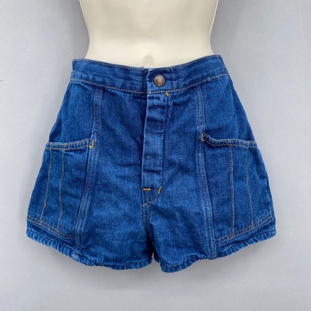 Vintage 70s 80s Denim High Waisted Jean Shorts Women 24-27" XS Patch Daisy Dukes